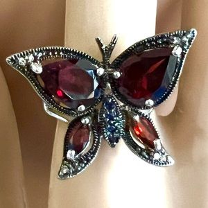 Silver 925 Vintage red butterfly ring size 7.25
